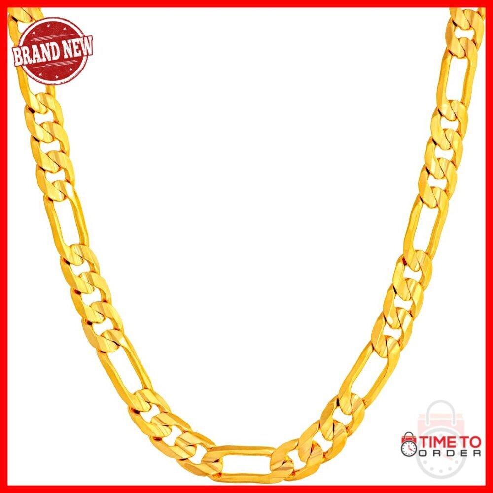 6mm Figaro Chain Necklace 24k Gold Plated 30 Inch Lobster Clasp